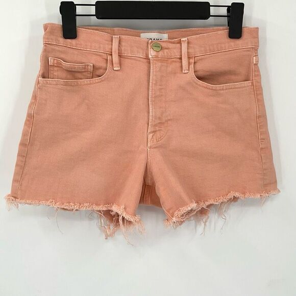 Frame Le Brigette Frayed Denim 3" Shorts Clay Women 27 High Rise Raw Hem - Picture 1 of 5